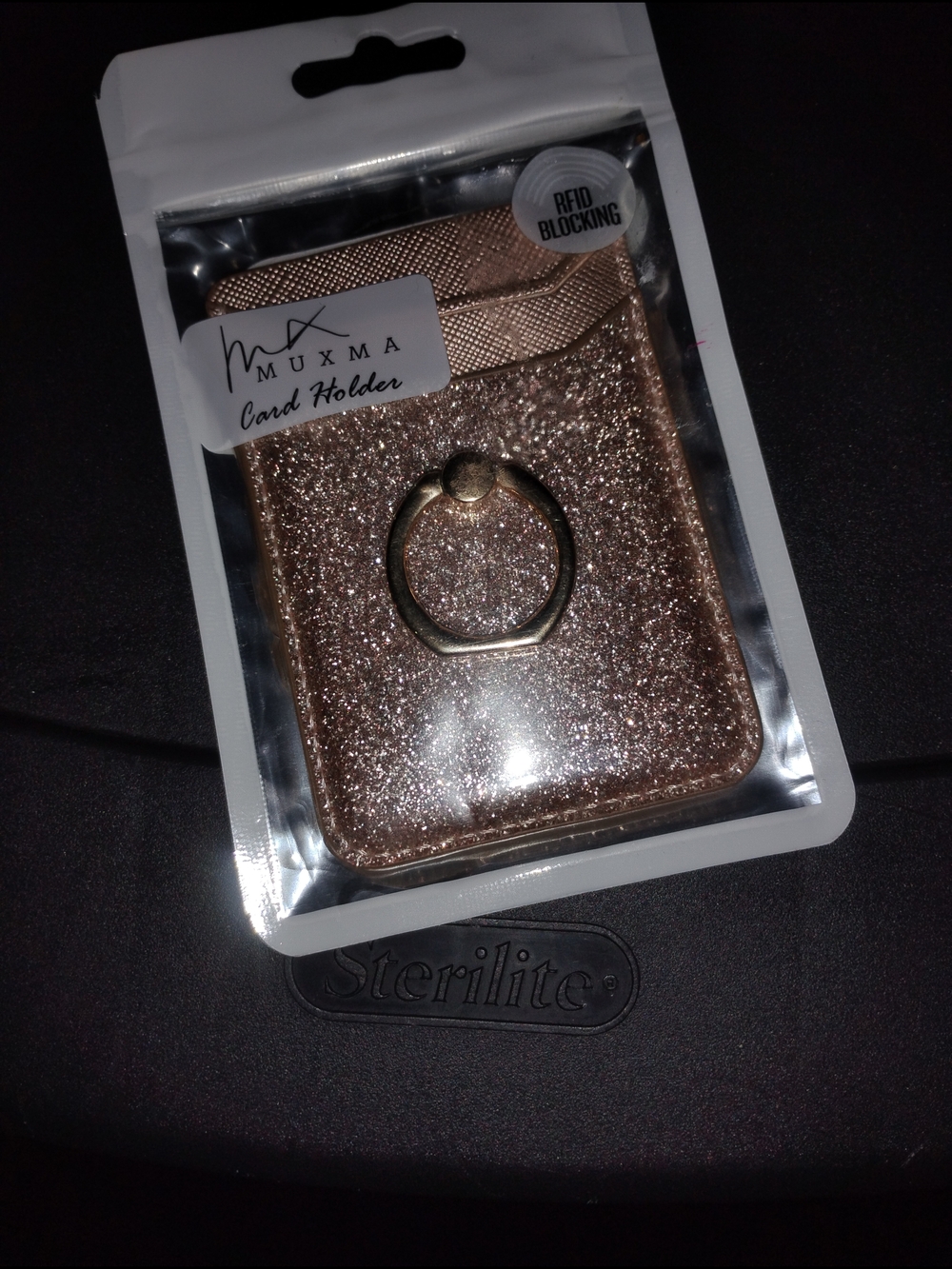 Muxma Rose Gold Glitter Card Holder w/ Metal Ring